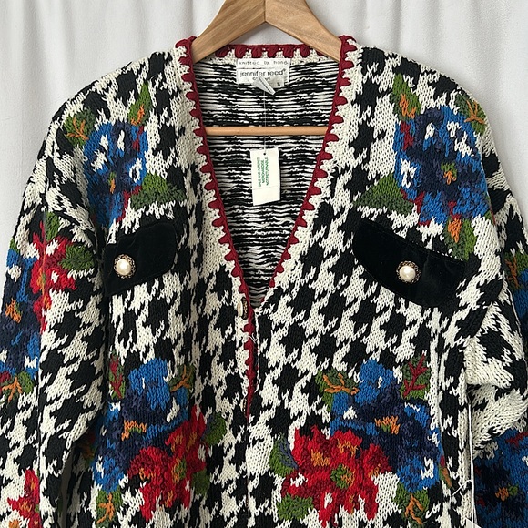 Jennifer Reed NWT Beautiful Hand Knit Floral Long Sleeve Sweater Top *Sz L*🌸🌺 - Picture 3 of 5